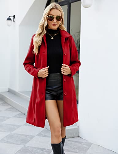 Springrain Womens Pea Coat Elegant Overcoat Single Breasted Winter Coat Dress Coat With Pockets(Red-Xl) #TOP1