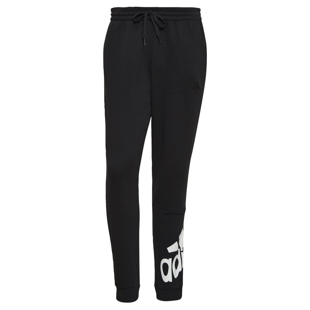 Adidas Men's Black/White Standard Essentials Tapered Cuff Logo Pants, Small