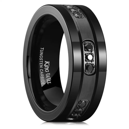 King Will Men Tungsten Rings Cubic Zirconia Size 9.5
