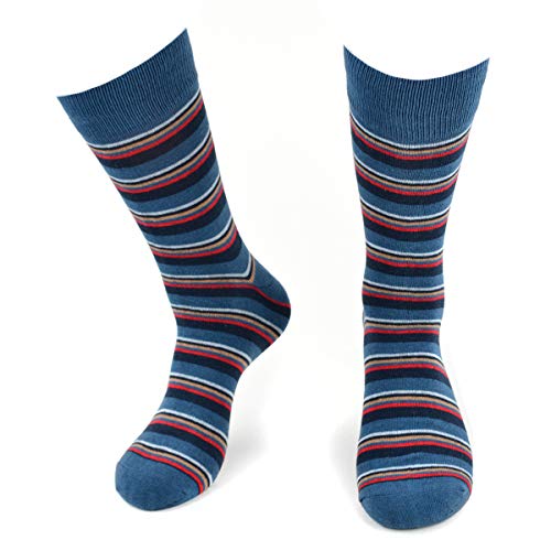 BG Premium Dress Socks for Men. Classic and Formal Apparel Patterned Socks, 3 Pair Set with a Gift Box - Blue Argyle & Stripes2