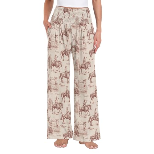 Pantalon de yoga ample taille haute beige style cowboy avec poches