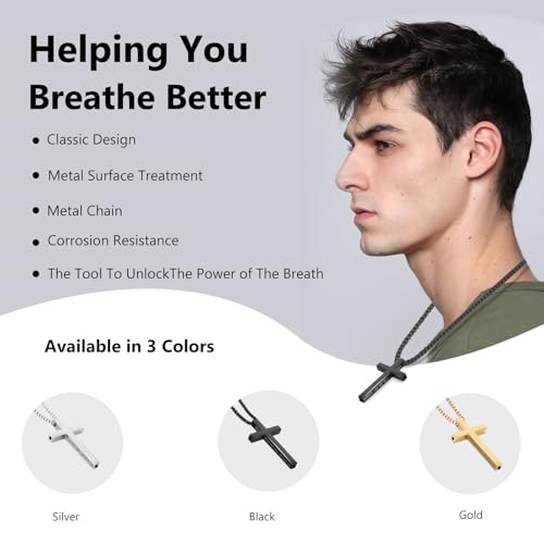 Cross Breathing Necklace to Quit Smoking for Men & Women – Stainless Steel Anxiety Relief Necklace, Stop Smoking Inhaler, Breathlink & Noluva Inspired Design,Black4:134