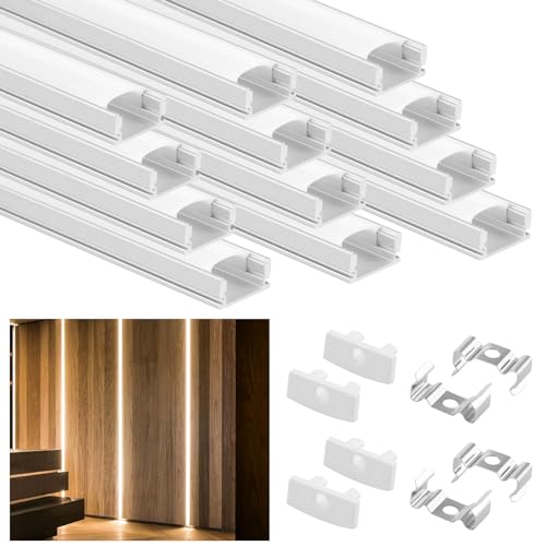 YOUNTHYE 20Pack Led Aluminum Profile, 20x30cm /19.7ft U-Shape LED Profile Diffuser LED Channel 12mm LED Strip Diffuser with White Cover, End Caps and Mounting Clips