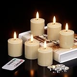KunSwenn Waterproof LED Votive Candles Flickering with Timer Remote, 6PCS Flameless Candles Battery Operated Pillar Candlesticks for Living Room Decor