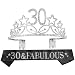 30th Birthday Gifts for Woman, 30th Birthday Tiara and Sash, Happy 30th Birthday Party Supplies, 30 & Fabulous Glitter Satin Sash and Crystal Tiara Birthday Crown for 30th Birthday Party Supp