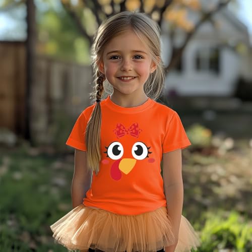 Image of Toddler Girls Thanksgiving Shirts Turkey Pumpkin T Shirt Cotton Short Sleeve Halloween Tops 1-10 Years