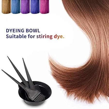 Image of Professional Hair Coloring Dyeing Kit with Mixing Bowl and 3 Application Brushes, Black