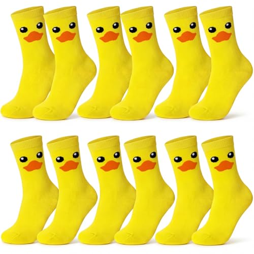Shihanee 6 Pairs Yellow Duck Socks for Women Men Duck Lover Ducks Themed Gifts Funny Novelty Sock Ankle Fun Crew Socks(Animal Duck)