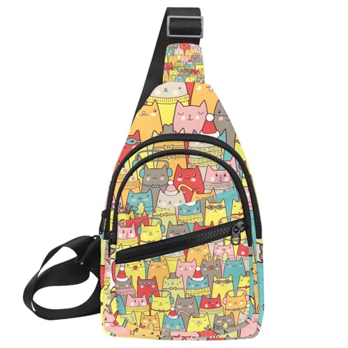 Sac à dos à bandoulière chat multicolore léger avec sangle ergonomique