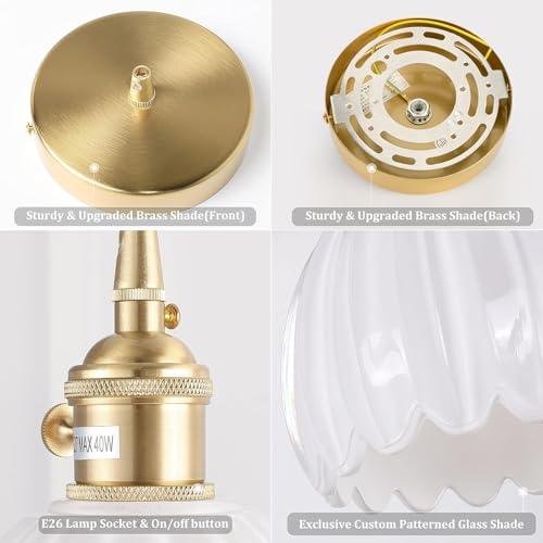 Shenmoyl Pendant Light With White Tulip Glass Lmapshade, Brass Vintage Pendant Light Adjustable Hanging Light For Kitchen Island Dining Room Hallway thumb #4