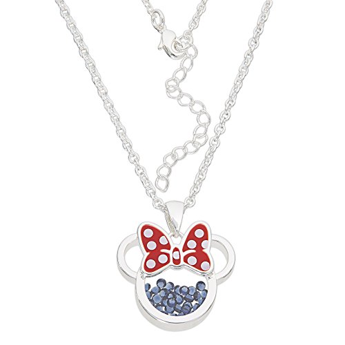 Disney Women And Girls Jewelry Minnie Mouse September Sapphire Blue Cubic Zirconia Shaker Pendant Birthstone Necklace, Silver Plated, 18+2" Extender #TOP3