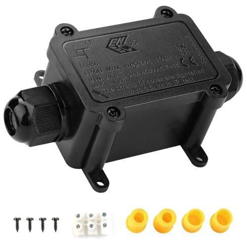 Tynoscco IP68 Waterproof Junction Box,2-Way Outdoor Waterproof Electrical Box with 2 Cable M20 Gland Wire Connector Electrical Junction Box for 4-12mm Diameter Cable, Black