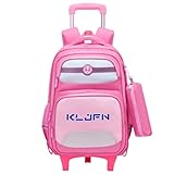 Mochila Escolar com Rodinhas LED, Kit com Estojo, 3 Compartimentos, carrinho mochila escolar infantil para meninos e meninas de 6 a 12 anos (Pink com rosa.)