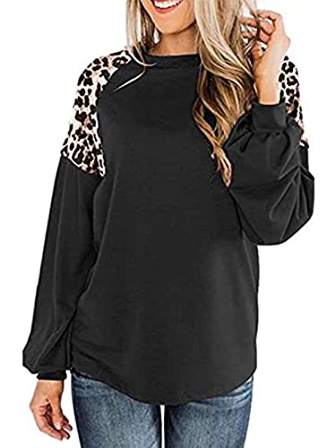 Eledobby Donna Felpa Leopardata Baggy Manica Lunga...