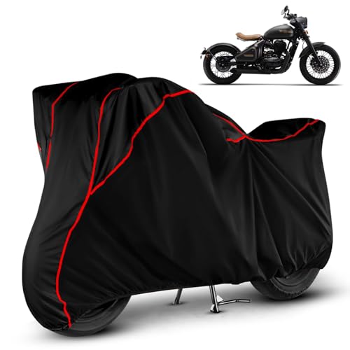 Image of Heavy Duty Waterproof Bike Cover for Jawa Perak | All Weather Protection from Rain, Dust, Sun & Scratches | Universal Fit for All Bike & Scooty | Black Red Piping | Perak Bike Cover