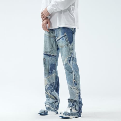 Jeans Pants Trousers Denim Spring and Autumn Men's High Street Splicing Patch Loose Wide Leg Floor3