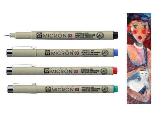 PIGMA MICRON Sakura 03 Zestaw 4 kolorów, czerwony, zielony, niebieski, czarny