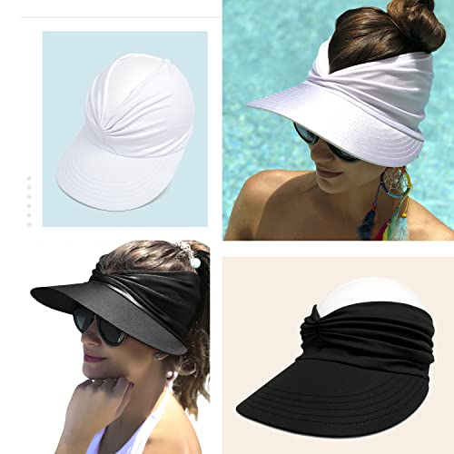 Sun Visor Ponytail Hat For Women Packable Wide Brim Summer Hat With Uv Protection For Sports Golf Tennis Running Black #TOP1