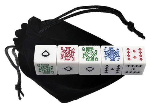 Poker Dice Set Ace K Q J 10 9 – 16mm High-Contrast Multi-Color Card Symbols – 2026 Series - White Squared Corners Spades Ace (1 Set - Casual Play)