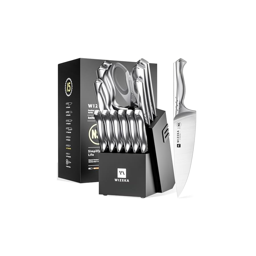 WIZEKA-Kitchen-Knife-Set-with-Block-Dishwasher-Safe-15-Pcs-Professional-Chef-Knife-Set-with-Knife-Sharpener-Food-Grade-German-Stainless-Steel-Knife-Block-Set-Jaguar-Series-with-Gift-Box WIZEKA Kitchen Knife Set with Block