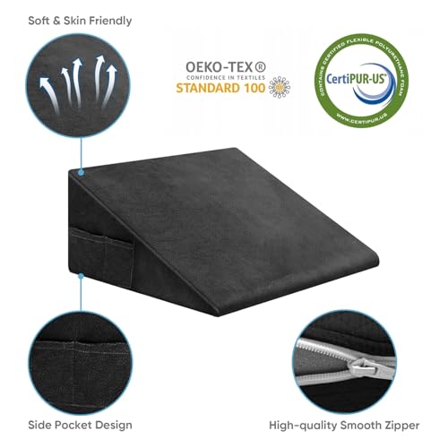 Image of OAISZ Wedge Pillow, 12 Inch Bed Wedge Pillow for Headboard, Pillow Wedge for Acid Reflux Relief, After Surgery, Sleeping, Back Pain Relief, Memory Foam Top, Black