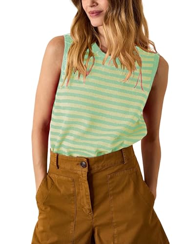 Image of Hongsui Women's Striped Color Block Sweater Vest Ribbed Knit Tank Tops Oversized Crewneck Pullover