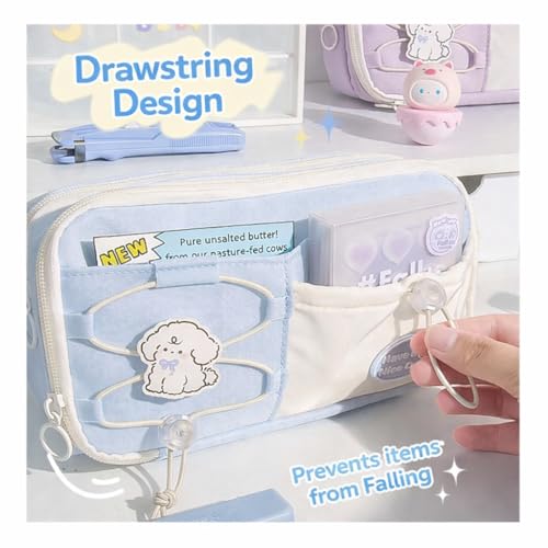 Image of Large Capacity Cute Aesthetic Pencil Case with multi ompartments, Multi-Pocket Pastel Pen Pouch Organizer with Zipper, Kawaii School Supplies Bag for Girls, Teens & Students (Light Blue Dog)