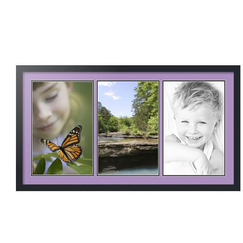 ArtToFrames Collage Photo Frame Double Mat with 3 - 11x17 Openings and Satin Black Frame