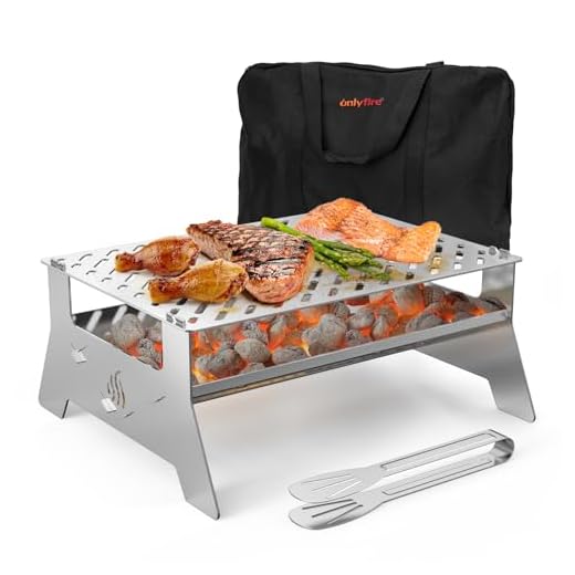 Onlyfire Portable Charcoal Grill, Heavy Duty Stainless Steel Foldable Barbecue Grill with Carry Bag and BBQ Tong for Patio Backyard, Outdoor Camping, Picnic and Hikin