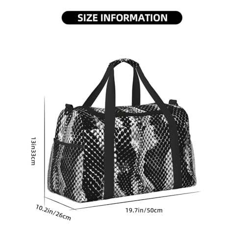 Black White Snake Skin Printed Travel Duffle Bag for Men Women Large Sport Gym Bag Handbag with Shoulder Strap for Travel Weekend Fishing Hunting3