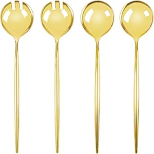 Bluesky Trading Dazzling Gold Novelty Serving Spoon & Spork Plastic Serveware – 4 Count – Perfect for Parties and Events