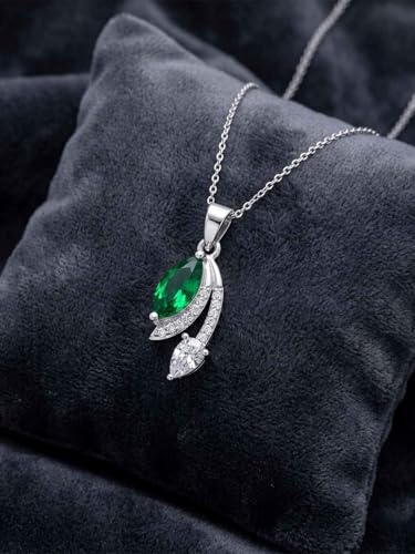 Image of Clara 925 Sterling Silver Green Pendant Necklace with Chain for Women & Girls | Platinum Plated |Minimal Daily Wear | Gift for her