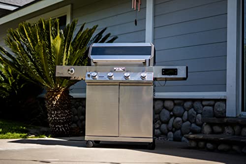 Image of Monument Grills Denali Series, Denali 405 4-Burner Liquid Propane Gas Smart bbq Grill Stainless Steel with Rotisserie Kit(2 items)