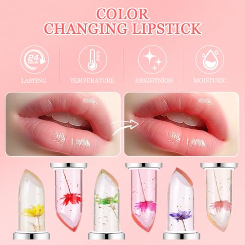 LOPHE Clear Flower Jelly Lipstick, 6Pcs Magic Temperature Color Change Lip Balm, Long Lasting Moisturizing Lip Gloss Set, Nutritious Crystal Lip Stick Makeup Set, Great Gift for Women and Girl - Image 7