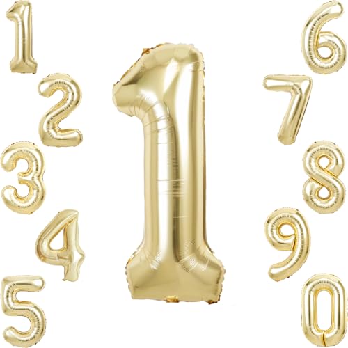 Image of Champagne Gold Number 1 Balloon for 1st Birthday Decorations,40 inch Huge Light Gold 1 Balloon Foil One Balloons for First Birthday Party Decoration for Girls Boys Party Supplies Favors