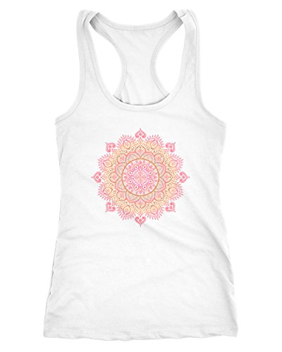 Neverless Damen Tank-Top Mandala Ethno Boho Bohemian Racerback Weiss-pink S