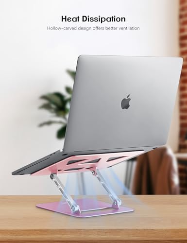 Image of Aoviho Adjustable Laptop Stand for Desk,Portable Laptop Stand Holder and Riser,Foldable Aluminum Notebook Computer Stands for MacBook Air Pro HP Lenovo Dell Samsung, 10-15.6 inch,Blush Rose Silver