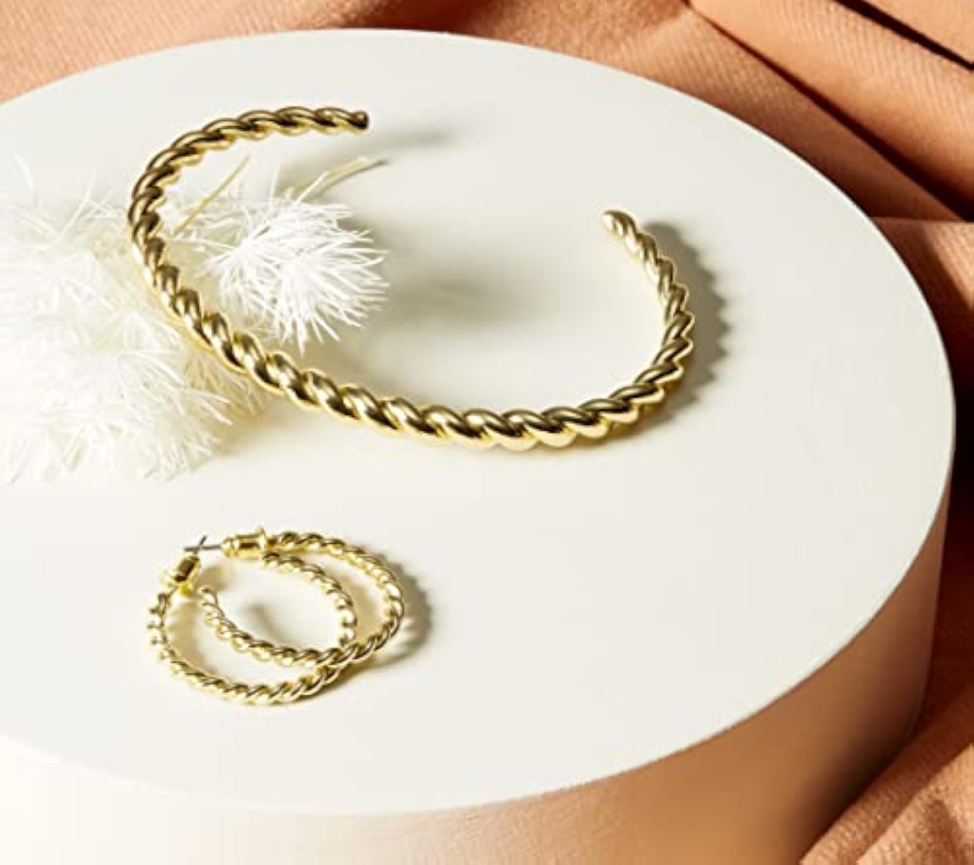 14K Rose Gold Plated Twisted Chunky Bangle Bracelet