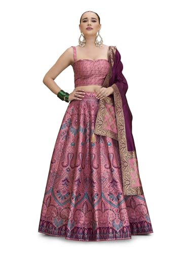 Image of PURVAJA Women's Kanjiwaram Semi-Stitched Lehenga choli