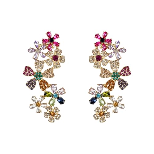 Buyongwant Flower Earrings for Women Colorful Petal Zircon Pendant Exquisite Banquet Design Fashion Charm Jewelry