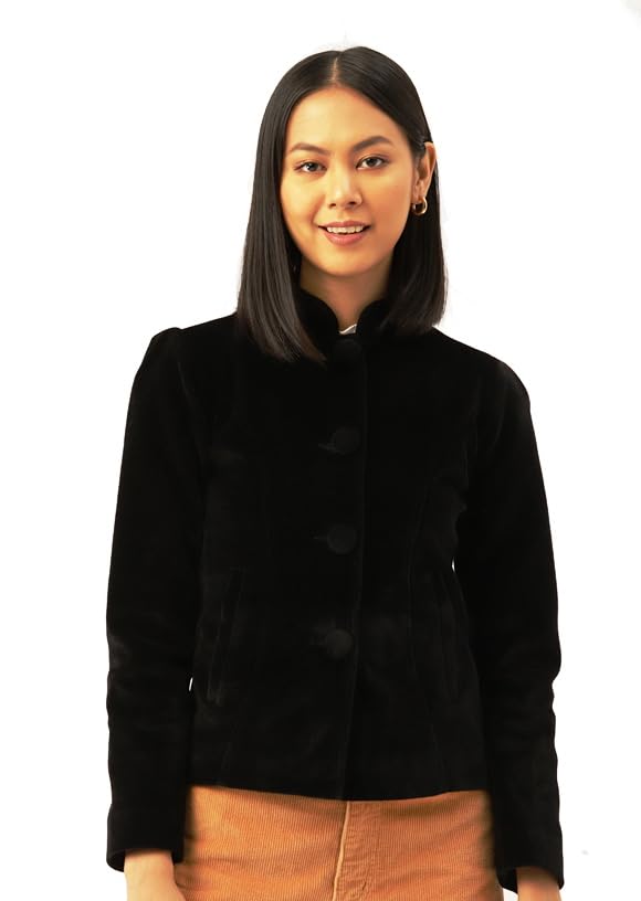 Image of Leather Retail Long Winter Wear Velvet Jacket For Women