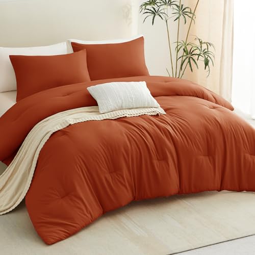 CozyLux Full Size Comforter Set Terracotta, 3 Pieces Lightweight Burnt Orange Down Alternative Quilted Bedding Sets, All Season Breathable Solid Comforter with 2 Pillowcases, Fall Bed Set Home Gift by CozyLux - Image 8