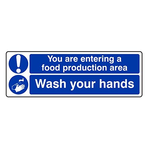 Lasting Impressions (Signs) Limited 300Mmx100mm You Are Entering A Food Production Area/Wash Your Hands Catering Sign Rigid Plastic