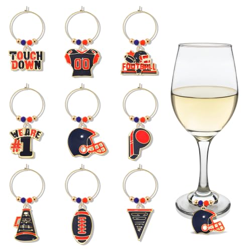 Dijes de copa de vino con diseños de fútbol para identificar bebidas con estilo único