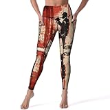 Leggings mit hoher Taille für Damen, Silhouette, Trompete, rot, Kunst, weiche Yogahose,...