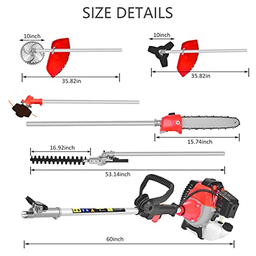 Meideli Weed Eater Grass Trimmer, 5 In 1 Weed Eater Gas Powered Brush Cutter Gas String Trimmer Hedge Trimmer Pole Saw Trimmer, 2023 Upgraded Gas Weed Wacker #TOP5