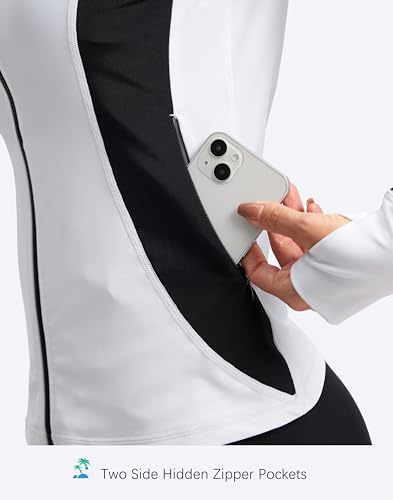 SANTINY Women's Rash Guard Zipper Pockets UPF50+ Sun Protection Long Sleeve Swimsuit Top Zip Front Swim Shirt for Women4