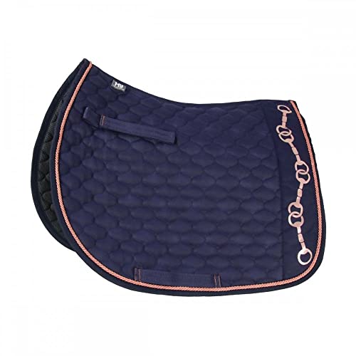 HY Equestrian Exquisita almohadilla de sillín de la colección Estribo y Bit Full Navy Cover