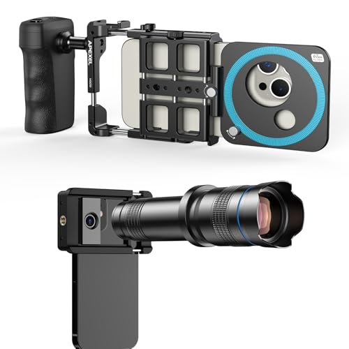 APEXEL 36X High Power HD Telephoto Lens with Universal Phone Rig Video Kit, Compatible with iPhone/Android.