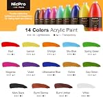 Nicpro 14 Colors Large Bulk Acrylic Paint Set (33.8oz/1000 ml) Rich Art Painting Supplies Non Toxic for Multi Surface, Canvas, Wood, Leather, Fabric Stone Craft, for Beginners & Adults with Pump